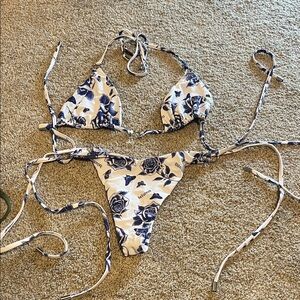 Blue and White Floral Bikini Set